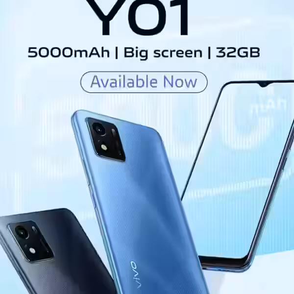 Смартфон Vivo Y01 с большим дисплеем и синим дизайном