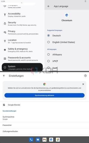 Настройки языка в Chrome на Android 13 на английском языке