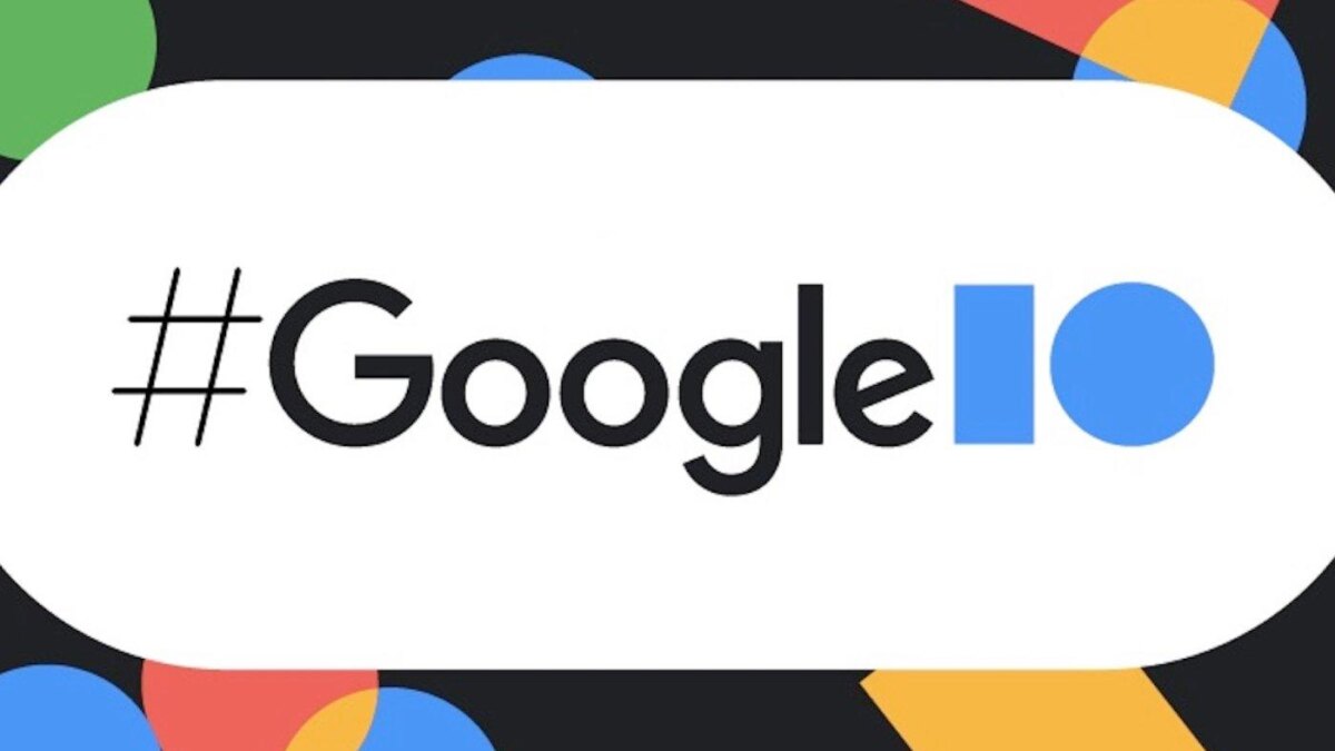 Логотип Google IO с ярким фоном и цветными кругами