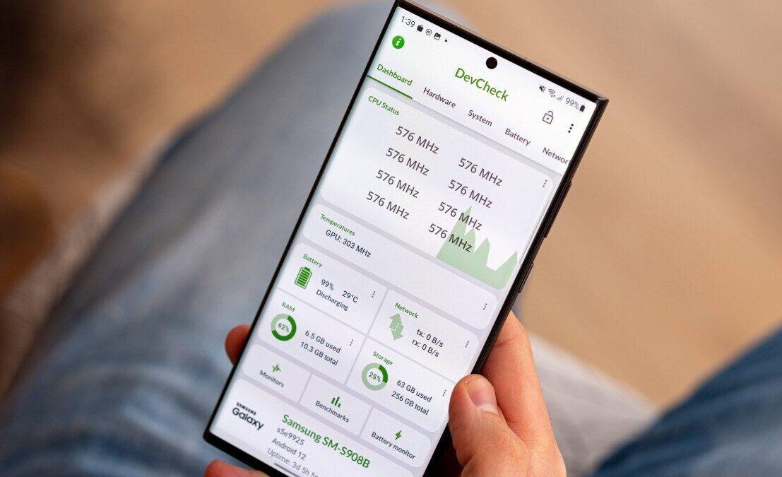 смартфон Samsung Galaxy S908B с экраном DevCheck