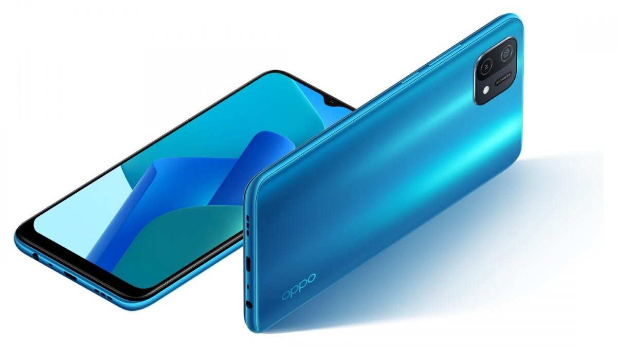 Смартфон Oppo A16e с синим корпусом и тройной камерой задней панели