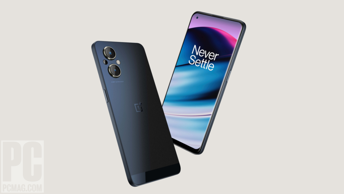 Фронтальный и задний вид смартфона OnePlus Nord N20 с камерами и интерфейсом