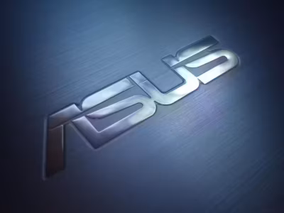 Логотип ASUS на металлической поверхности корпуса в новом корпусе ASUS с эффектом ближнего вида