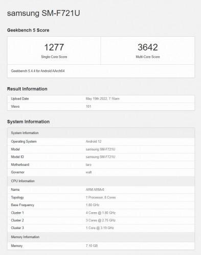 Samsung Galaxy Z Flip4 появился на Geekbench с предполагаемым чипом Snapdragon 8 Gen 1+ 5 Samsung