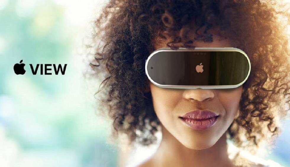 Женщина в автоматическом очках Apple View на лице