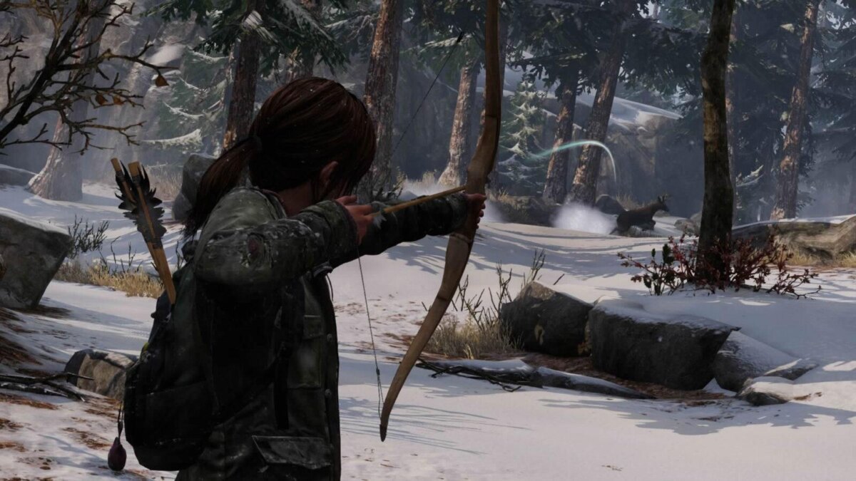 Стрельба из лука в заснеженном лесу для игры The Last of Us Part II