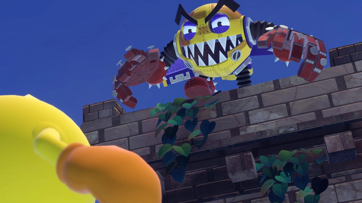 Видеозапись с персонажами из игры Pac-Man World ремейка на фоне неба