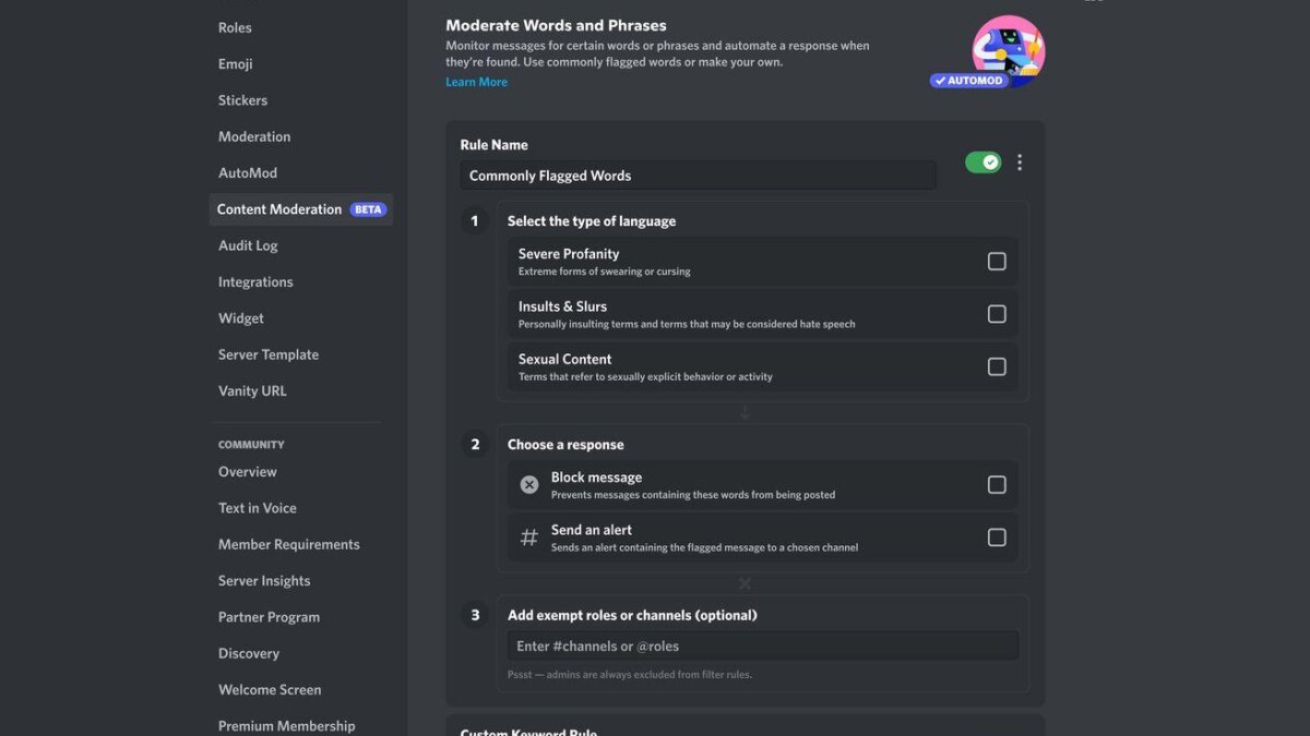 Новый инструмент модерации Discord может автоматически блокировать слова и фразы 4 common setup.0