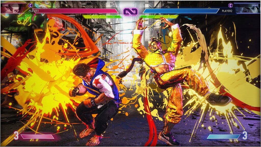 Кадр из соревнования Street Fighter с драками на экране
