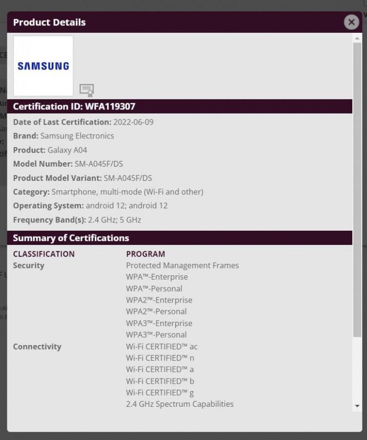 Samsung Galaxy A04 заметили на Wi-Fi Alliance (gsmarena 001 20)