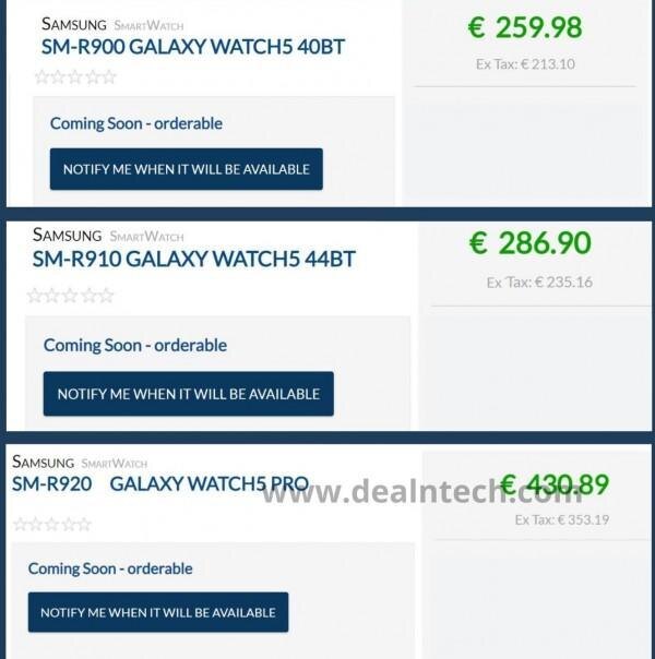 Samsung Galaxy Watch5: утечка цен 3 Samsung Galaxy Watch5