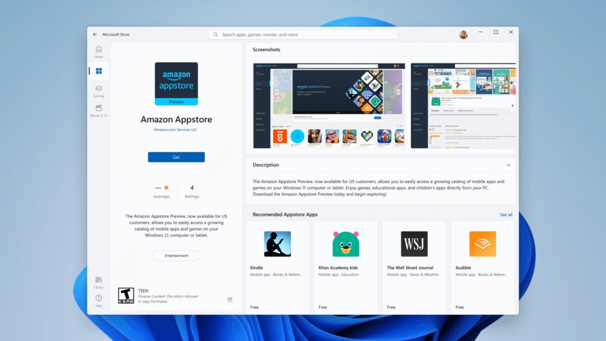 Подсистема Windows для Android получила крупное обновление 7 wsa amazon appstore get