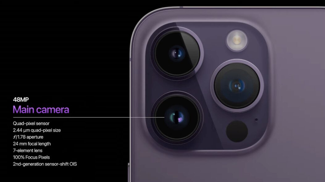 Камера iPhone 14 Pro и Pro Max с тремя объективами и вспышкой