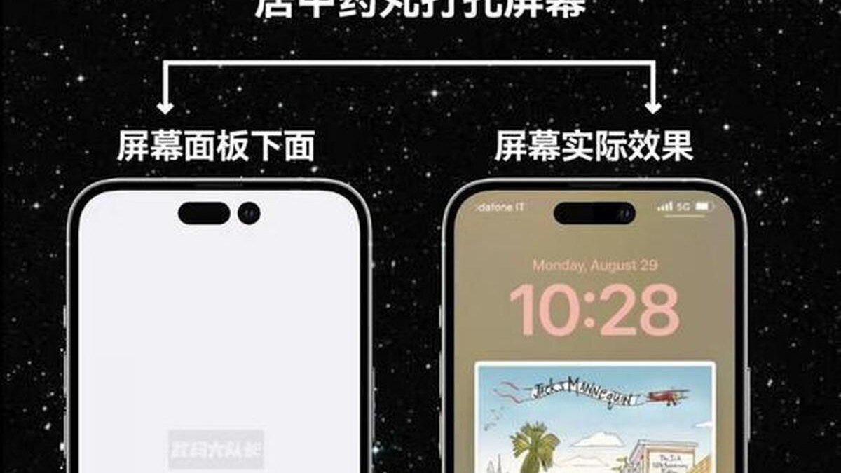 Экран iPhone 14 Pro с двойным вырезом и интерфейсом