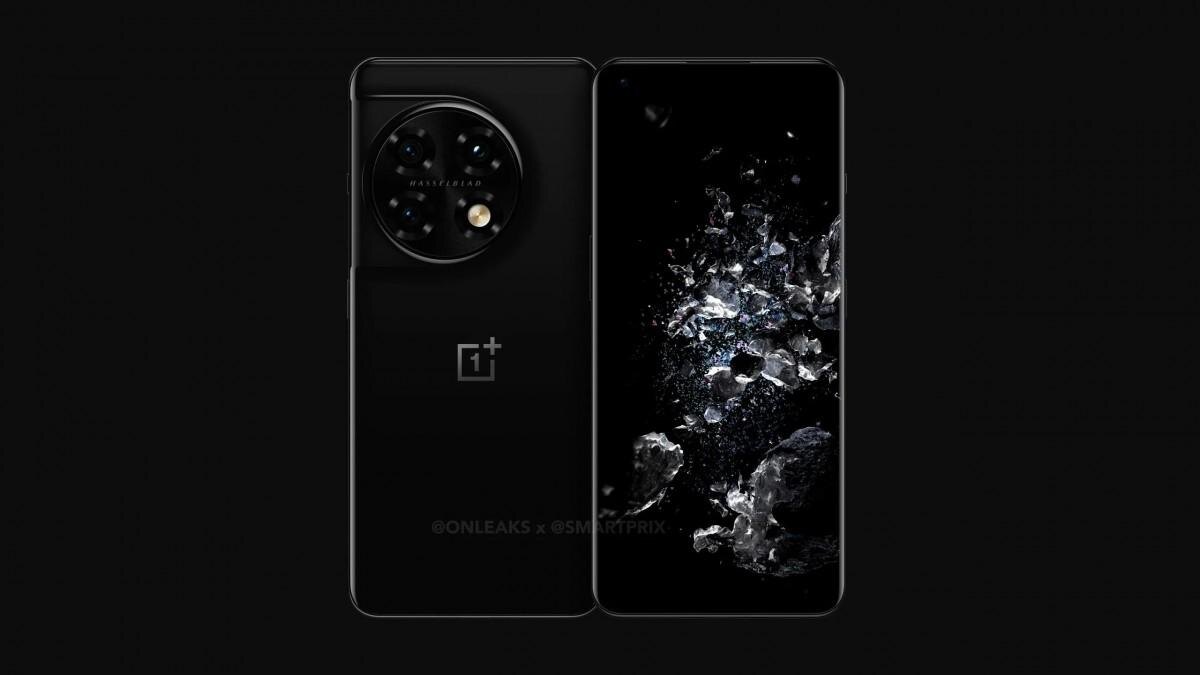 Мобильный телефон OnePlus с черным корпусом и круглыми камерами задней панели