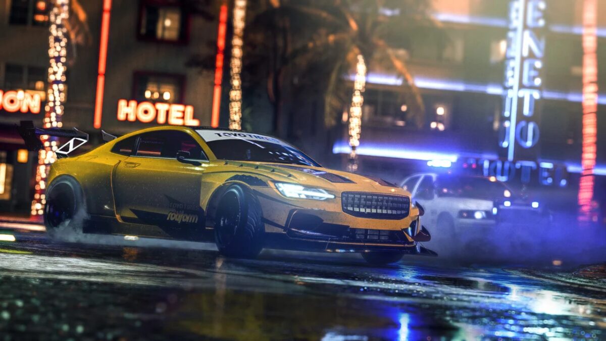 Need for Speed Heat — кадр из игры на фоне логотипа в стиле E3 2019