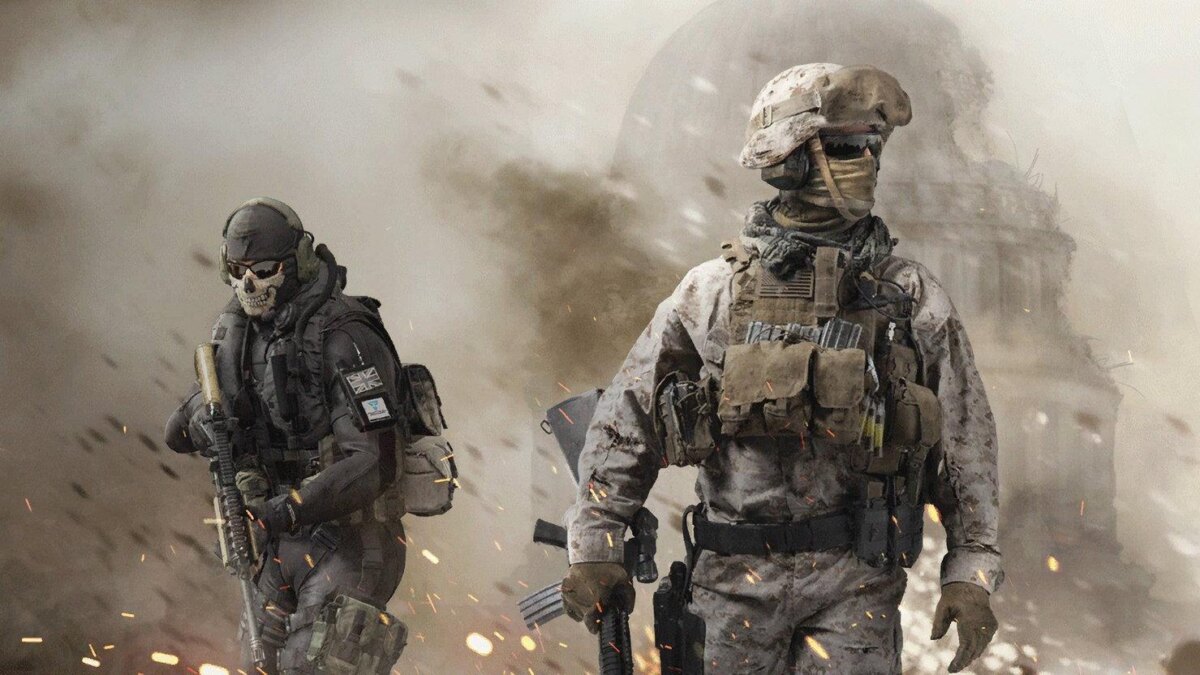 Два солдата в боевой экипировке и касках из Call of Duty: Modern Warfare 2