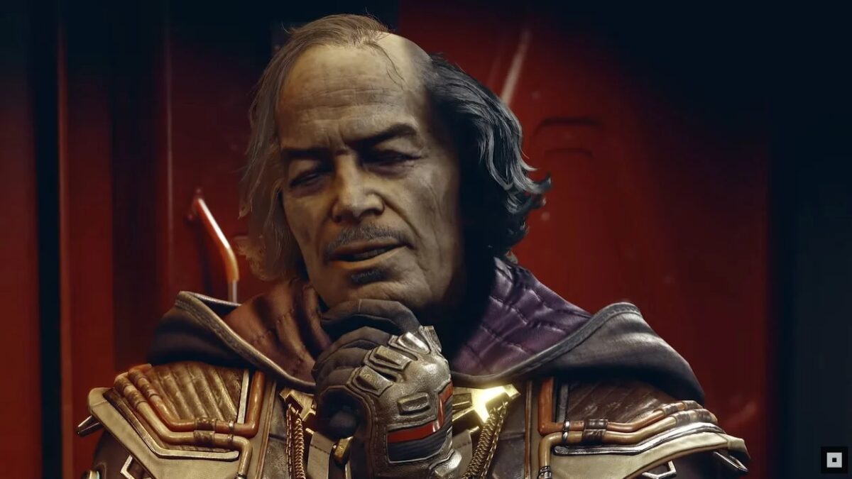 Персонаж из игры Starfield с серьезным выражением лица