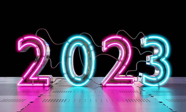 2023 neon lighting metallic floor background technology abstract wallpaper concept happy new year theme 3d illustration rendering 10307 2138.jpg
