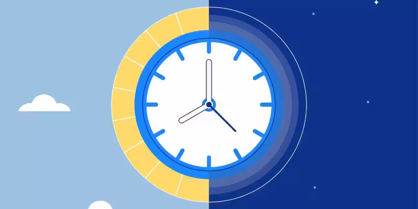 Часы на фоне дня и ночи в интерфейсе Android 13 при настройке режима сна по времени