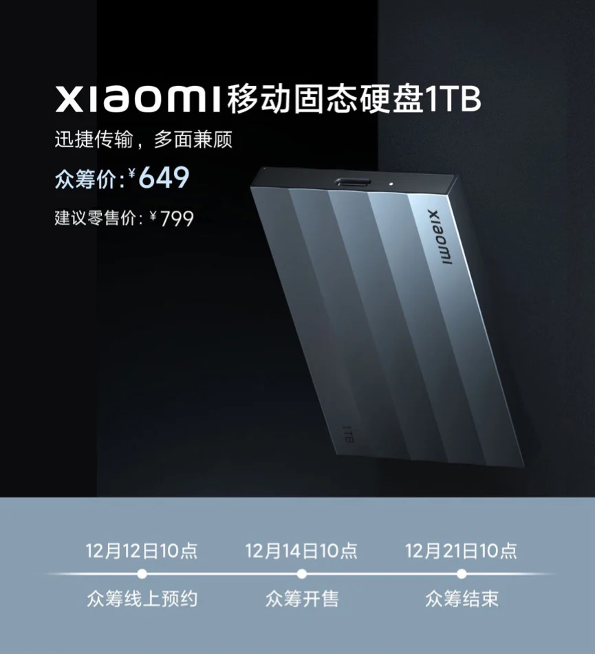 Xiaomi выпустила твердотельный накопитель на 1 ТБ за 93 доллара  (Xiaomi Mobile SSD 1TB Teaser)