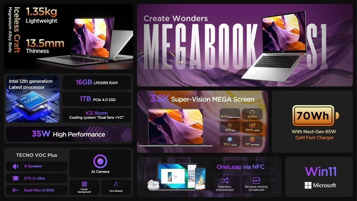Представлен Tecno MegaBook S1 с 15,6-дюймовым экраном и процессором Core i7 (gsmarena 001 1 2)