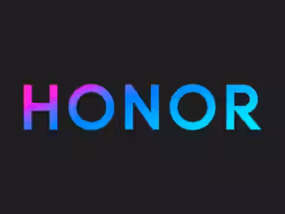 Логотип HONOR с градиентным цветным текстом на чёрном фоне, тизер Honor Magic