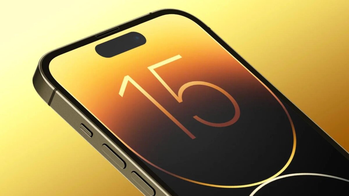 iPhone 15 Pro с цифровым временем на дисплее, концепт без физических кнопок