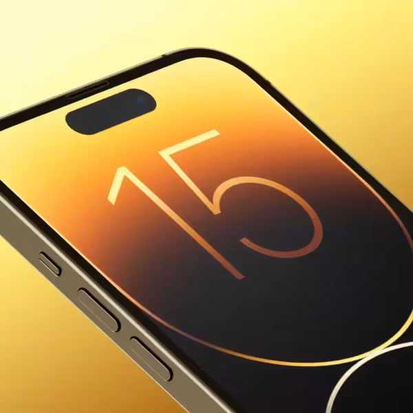 iPhone 15 Pro с цифровым временем на дисплее, концепт без физических кнопок