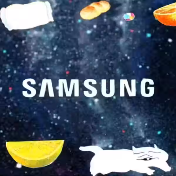 Обложка с логотипом Samsung и иллюстрациями фруктов для рингтона Over The Horizon на Galaxy S23
