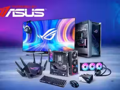 Игровая компьютерная система ASUS ROG с RGB подсветкой, монитором и системой охлаждения