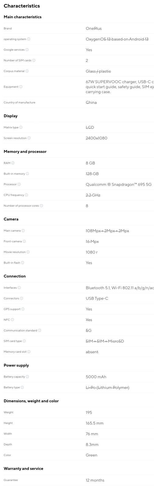 OnePlus Nord CE 3 Lite 5G: утечка характеристик