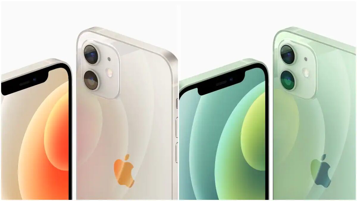 Изображение двух iPhone сзади и спереди в белых и зеленых цветах