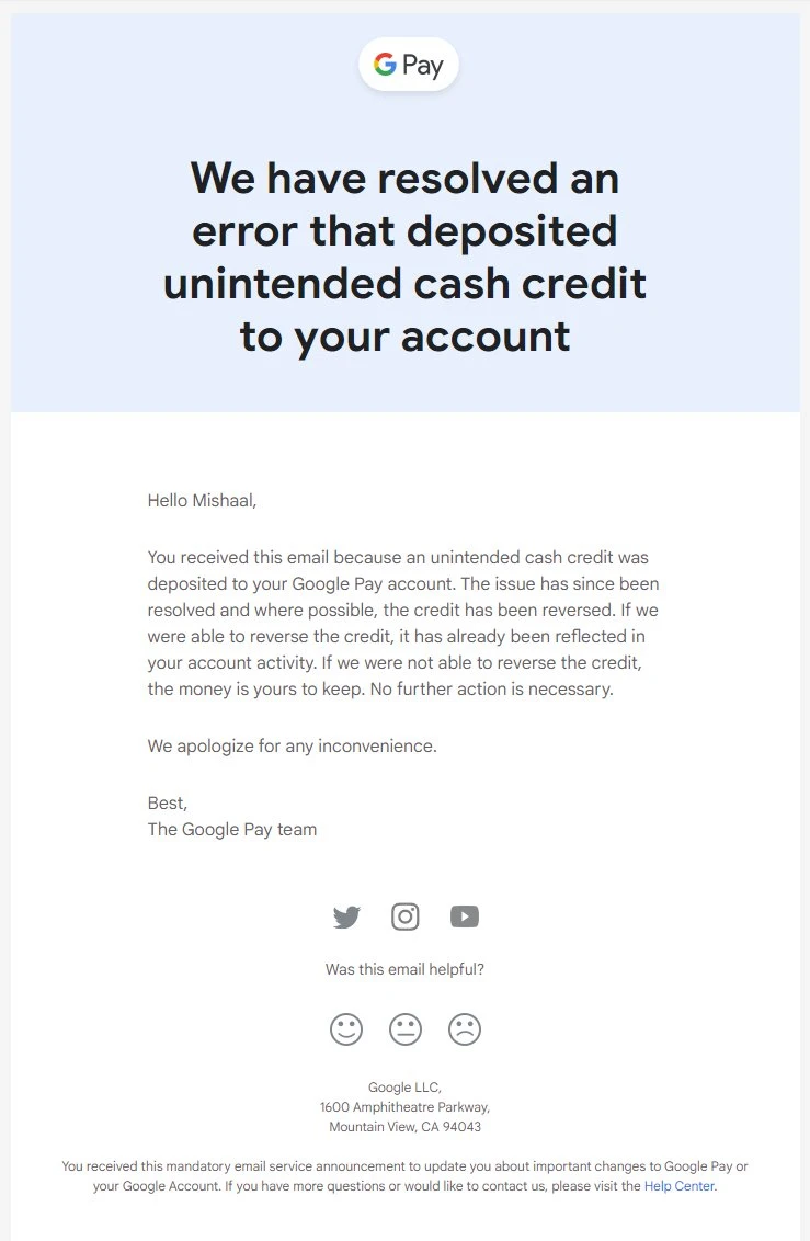 Пользователи Google Pay получили неожиданный кэшбэк из-за ошибки компании (qamuiasrau6s)