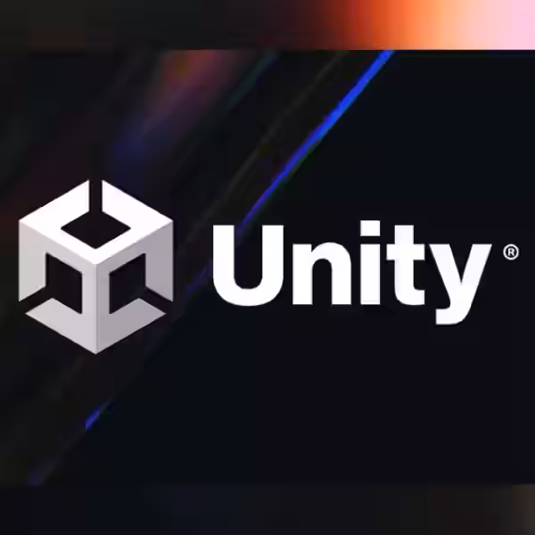 Логотип Unity на фоне цветных абстрактных линий и градиентов для анонса Hed Unity