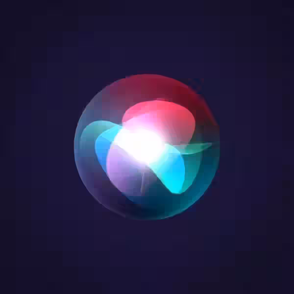 Анимация Siri на фоне темного экрана с цветными волнами