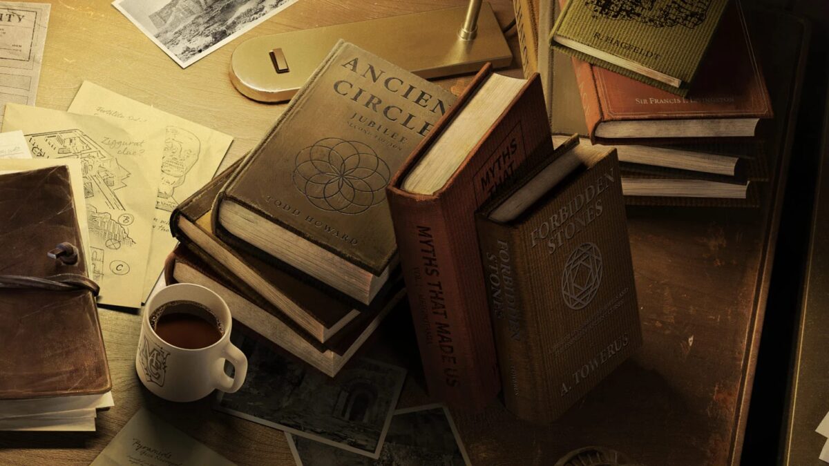 Книга об игре Bethesda про Индиану Джонса на столе