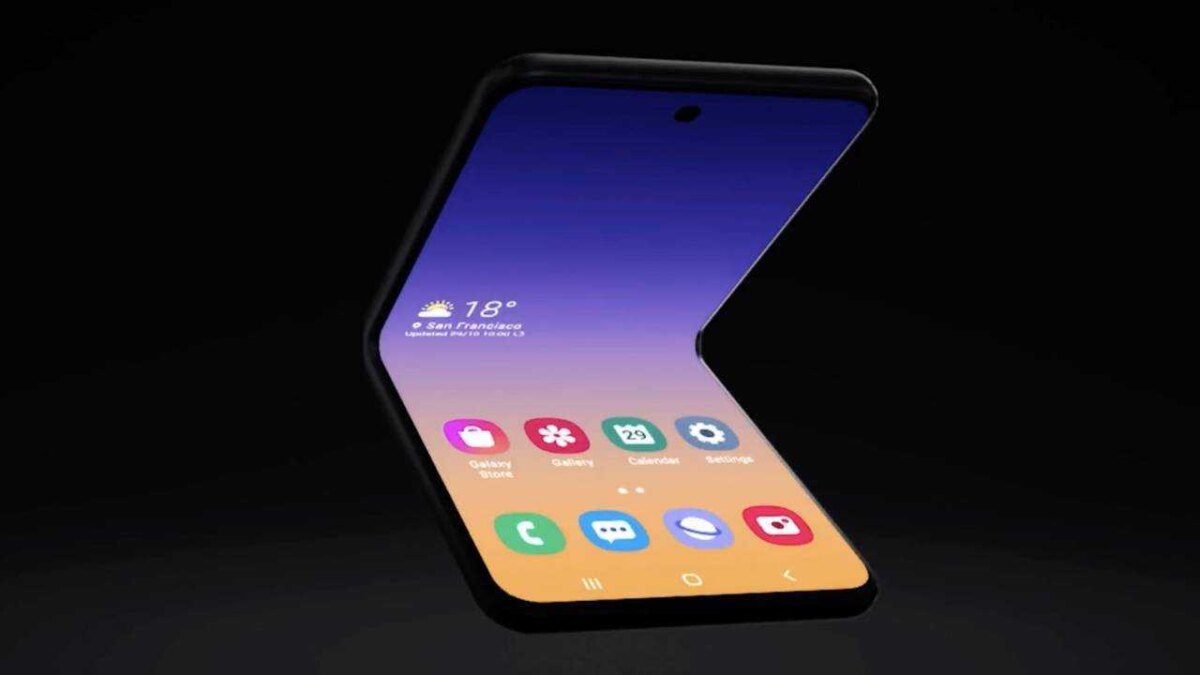 Смартфон Samsung на черном фоне с изогнутым дисплеем и интерфейсом