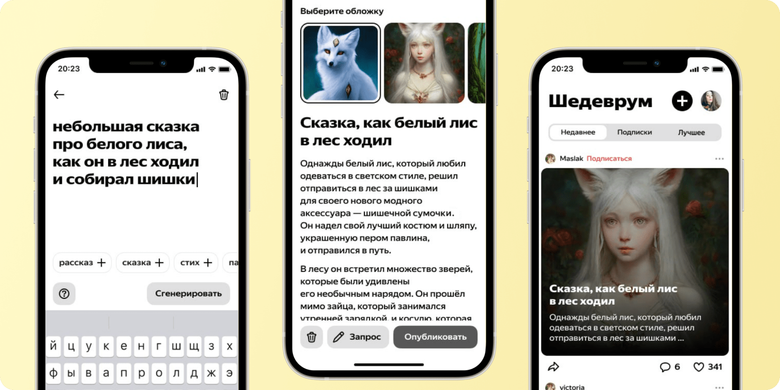 Яндекс встроил нейросеть YandexGPT в приложение Шедеврум (skazka pro belogo lisa)