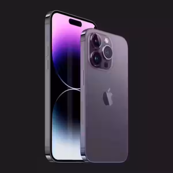 Синий iPhone 15 Pro Max с тройной камерой и дисплеем