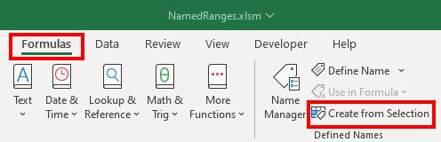 Как присвоить имя диапазону в Microsoft Excel 16 create from selection 02 formulas tab create from selection