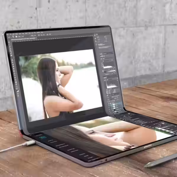 Складной MacBook от Apple с гибким дисплеем и стилусом Astropad на открытом экране