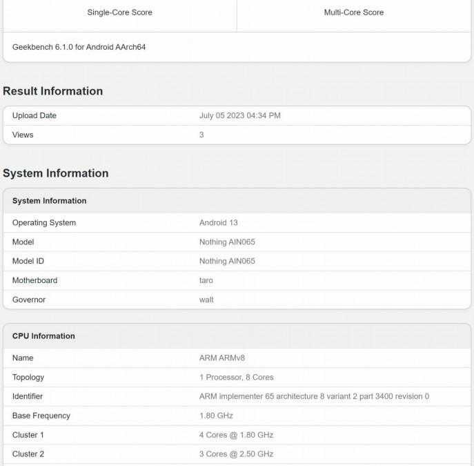 Nothing Phone (2) появился на Geekbench с Snapdragon 8+ Gen 1 5 Nothing