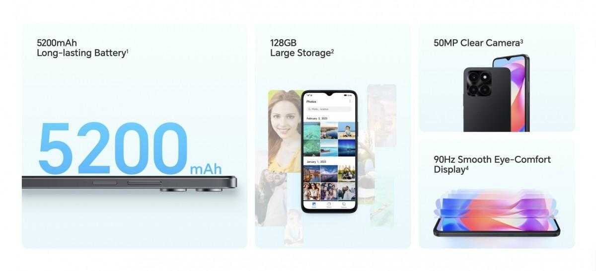 Аккумулятор Honor X6a 5200мАч и двойная камера