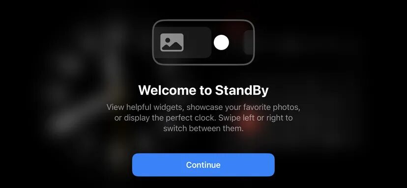 Экран с приветственным сообщением и кнопкой Продолжить для iOS 17