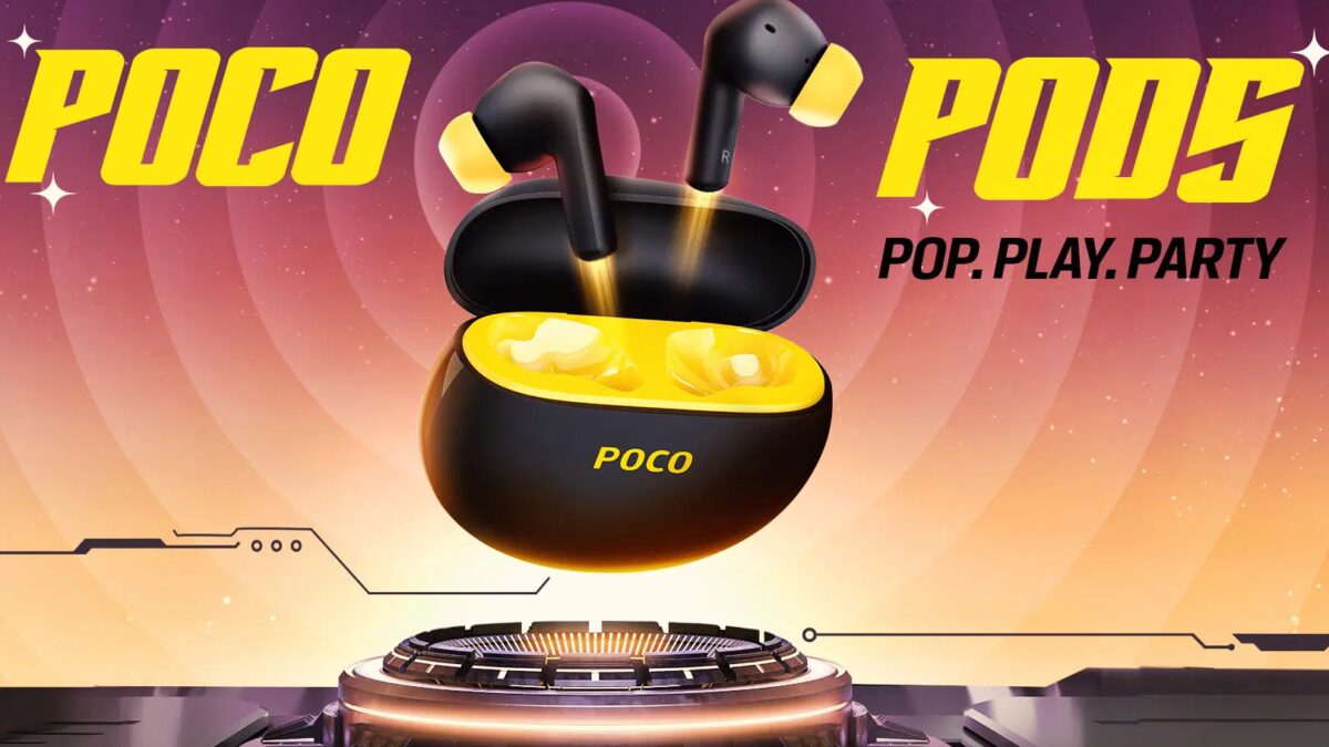 Черные беспроводные наушники Poco Pods с желтой внутри