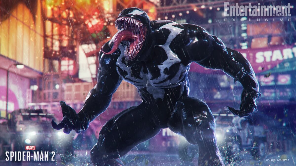 Экшн сцена Венома из Spider-Man 2 в дождливую ночь