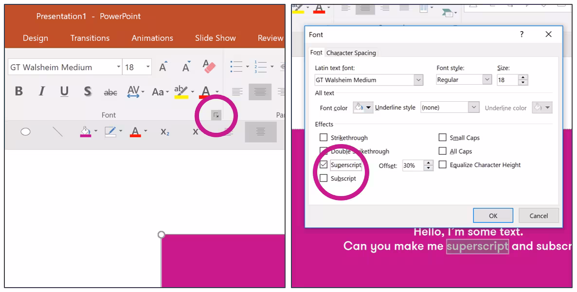 Как добавить надстрочные и подстрочные знаки в PowerPoint 4 Как добавить надстрочные и подстрочные знаки в PowerPoint