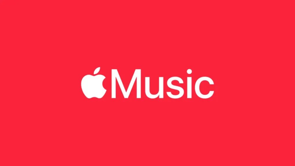 Логотип Apple Music на красном фоне крупный и четкий