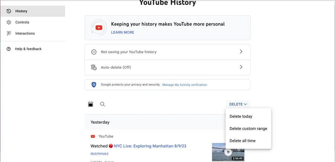 YouTube: как отключить и удалить историю просмотров (screenshot 2023 08 10 at 11.21.08 am)